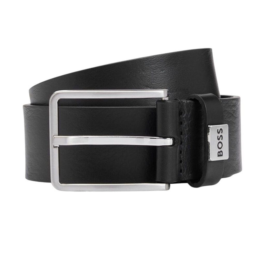 Boss Mens Logo Cow Leather Belt / Black